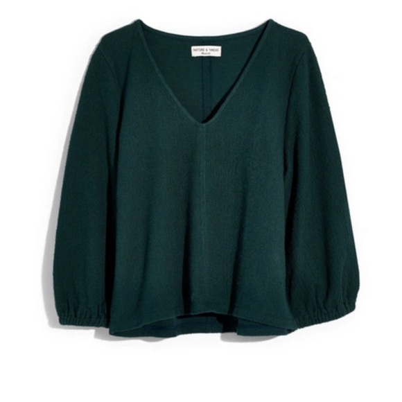 🎉Former HP!🎉 Madewell Texture & Thread Full Sleeve Top Size Medium Green - Picture 2 of 12